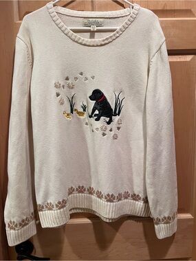 Cabela’s Cream Cotton Knit Sweater Labrador Duckling Embroidered Grandmacore XL
